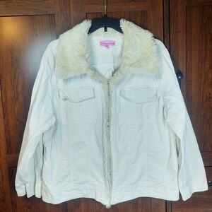 Vtg Gasoline Y2K Corduroy Jacket Faux Fur Collar